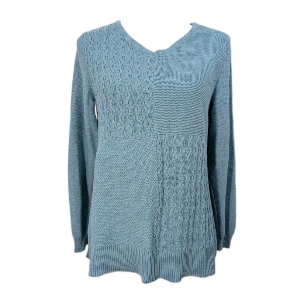 Karen Scott 100% Cotton Light Blue Green Knit Sweater Women's Size Medium
